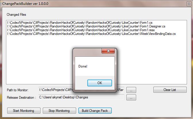 ChangePackBuilder 1.1.0.0 software screenshot