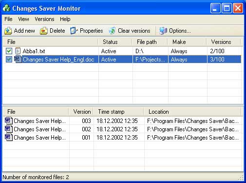 Changes Saver 2.2 software screenshot