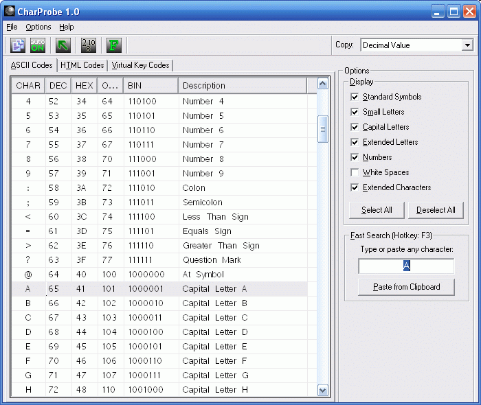 CharProbe 1.101 software screenshot