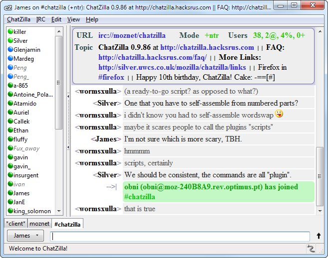 ChatZilla 0.9.92 software screenshot