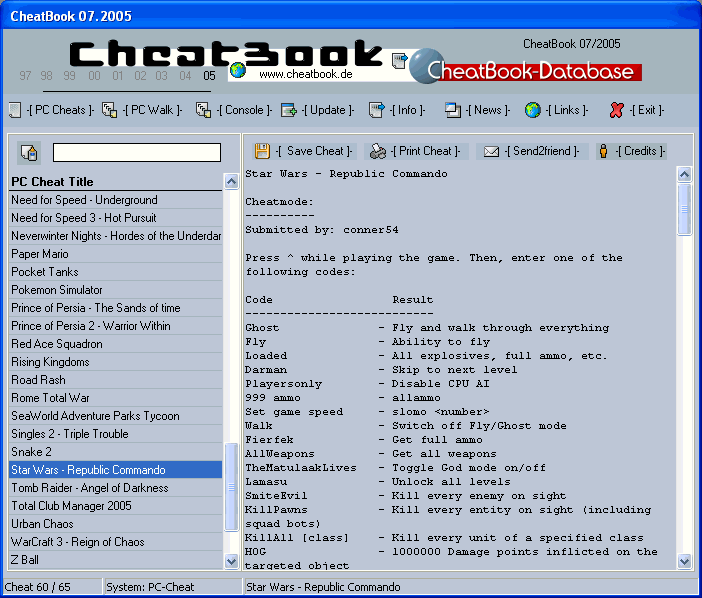 CheatBook Issue 07/2005 07/2005 software screenshot