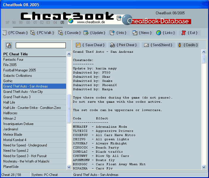 CheatBook Issue 08/2005 08/2005 software screenshot