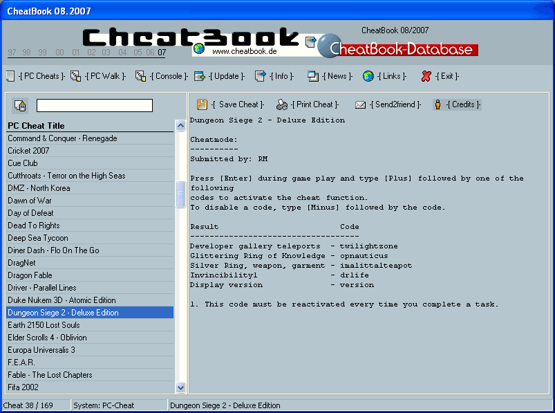 CheatBook Issue 08/2007 08-2007 software screenshot