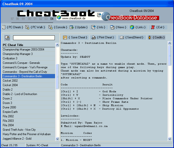 CheatBook Issue 09/2004 09/2004 software screenshot