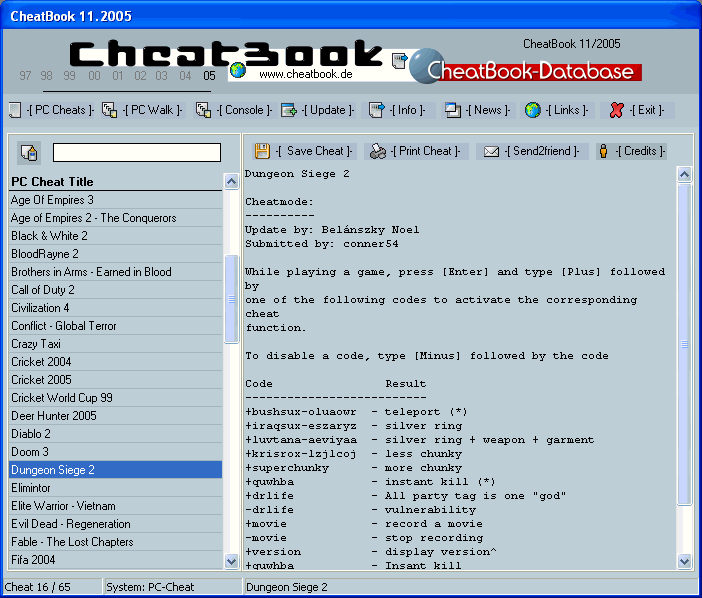 CheatBook Issue 11/2005 11/2005 software screenshot
