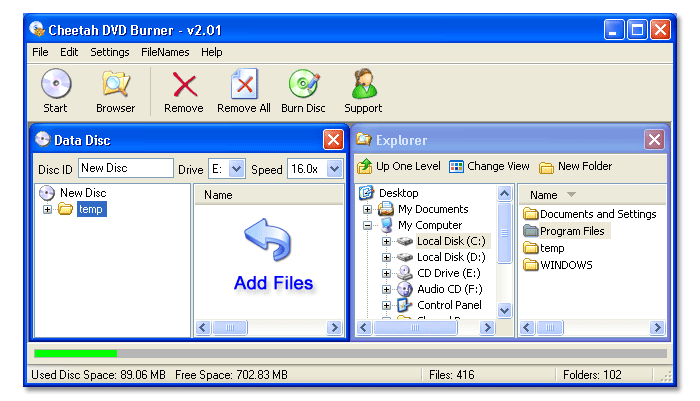 Cheetah DVD Burner 1.62 software screenshot