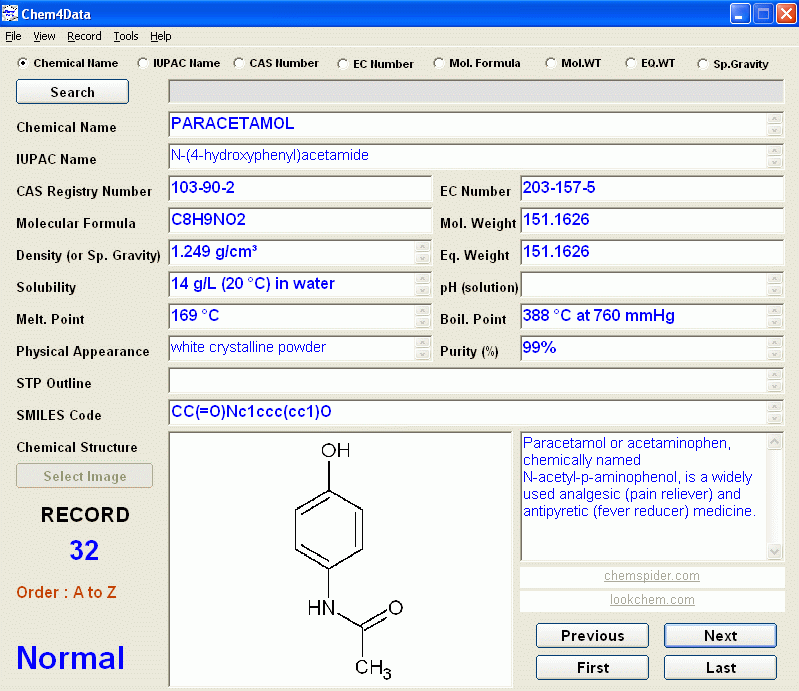 Chem4Data 2.1.0 software screenshot