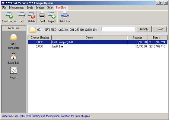 ChequeSystem Cheque Printing Software 2.7.3 software screenshot