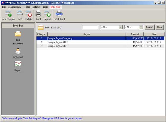 ChequeSystem 3.8.4-b1017 software screenshot