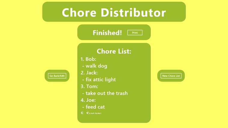 Chore Distributor 1.0.0.0 software screenshot