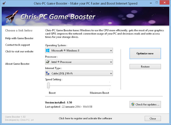 Chris-PC Game Booster 4.05 software screenshot