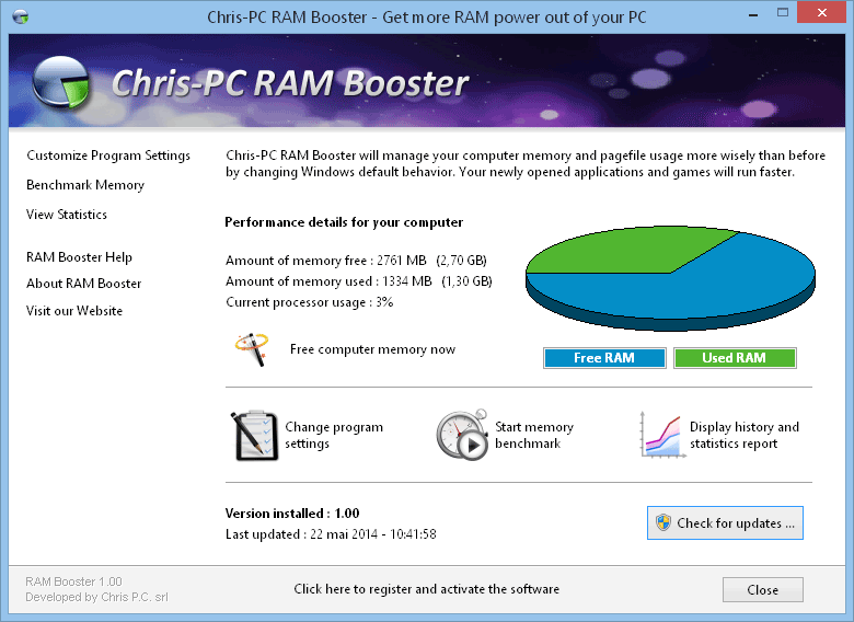 Chris-PC RAM Booster 4.00 software screenshot