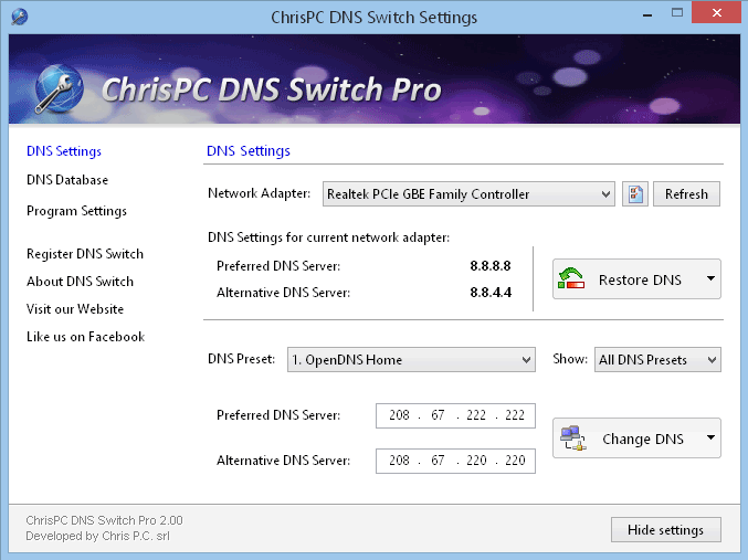 ChrisPC DNS Switch Pro 3.40 software screenshot