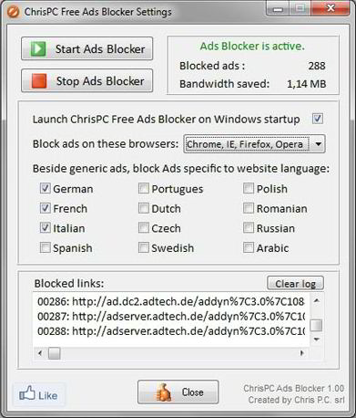 ChrisPC Free Ads Blocker 4.10 software screenshot