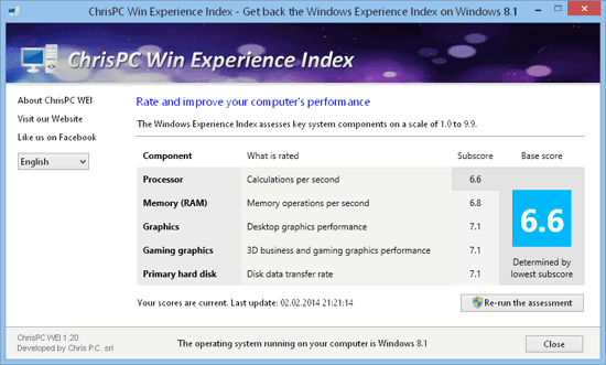 ChrisPC Win Experience Index 4.70 software screenshot