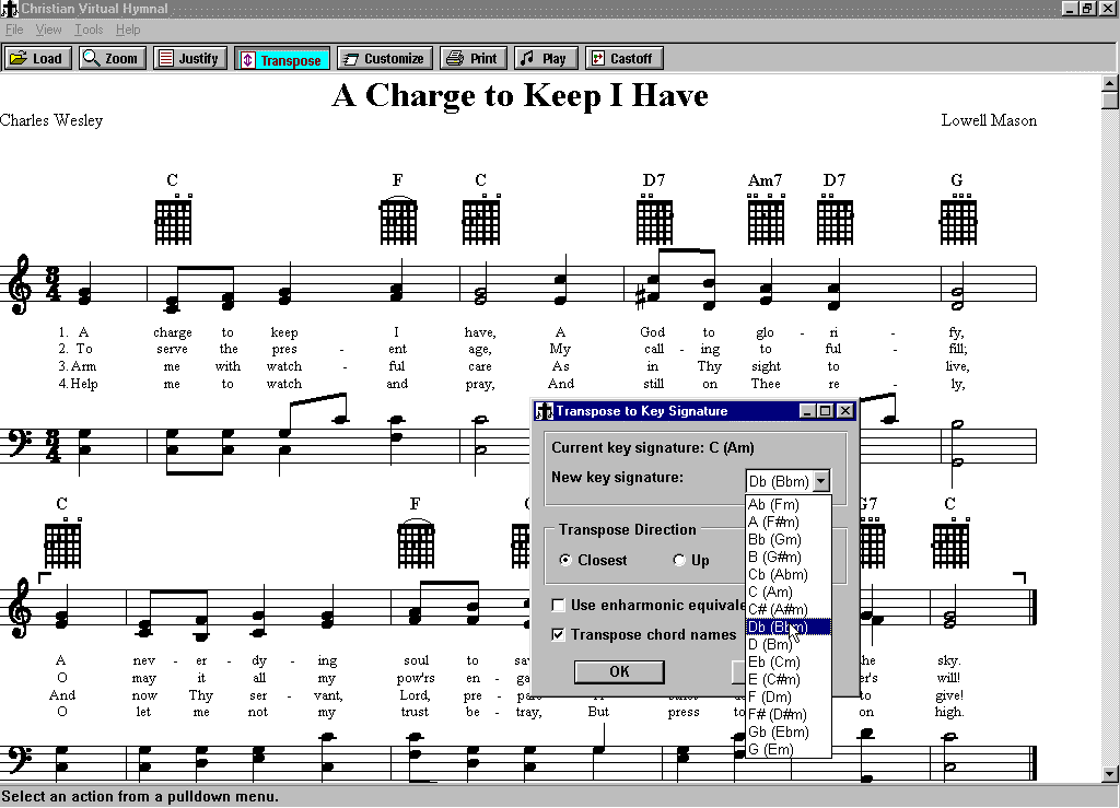 Christian Virtual Hymnal 2.3d software screenshot