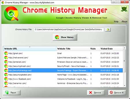 Chrome History Manager 3.0 software screenshot