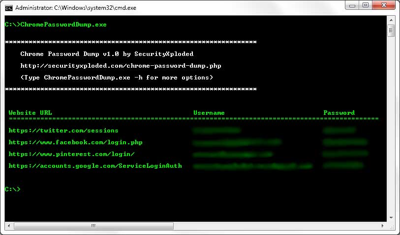 Chrome Password Dump 5.0 software screenshot