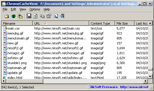 ChromeCacheView 1.75 software screenshot