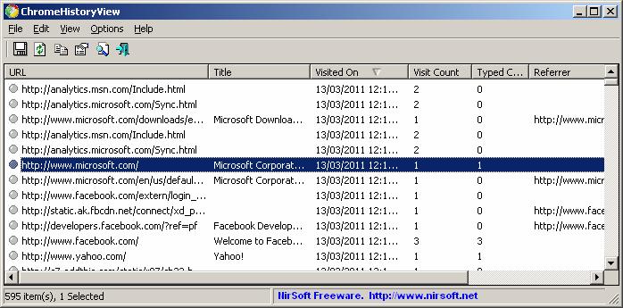 ChromeHistoryView 1.30 software screenshot