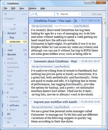 CintaNotes 3.8 software screenshot