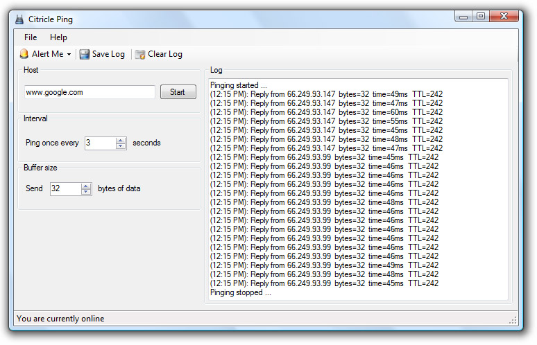 Citricle Ping 1.003 software screenshot