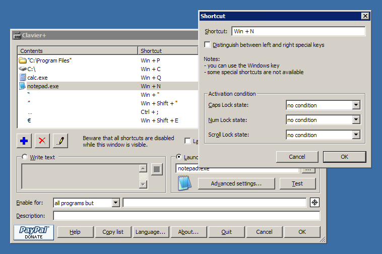 Clavier+ 10.7.1 software screenshot