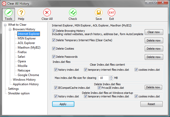 Clear All History 7.7 software screenshot
