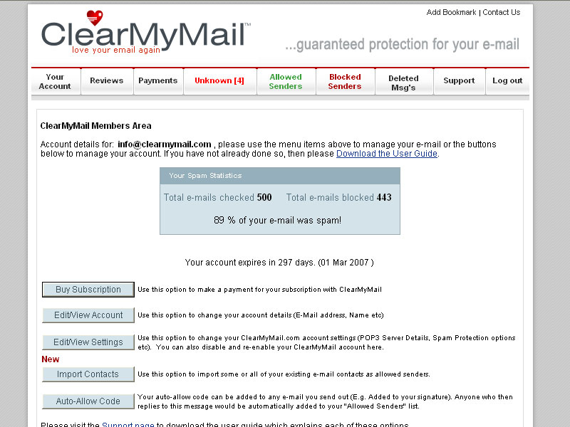 ClearMyMail Spam Blocker 3 software screenshot