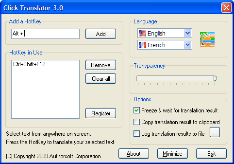 Click Translator 5.01 software screenshot