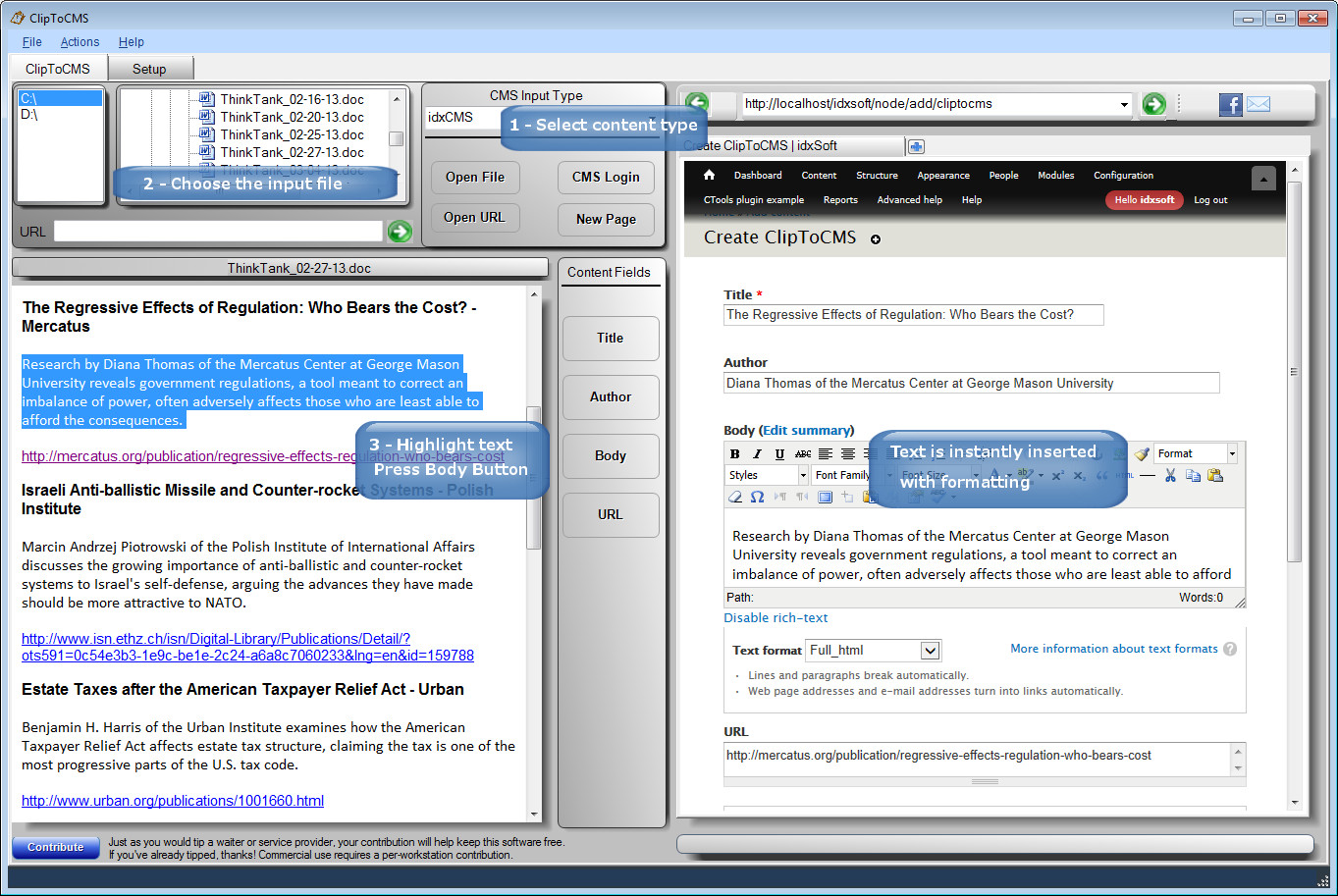 ClipToCMS 1.0.1 software screenshot