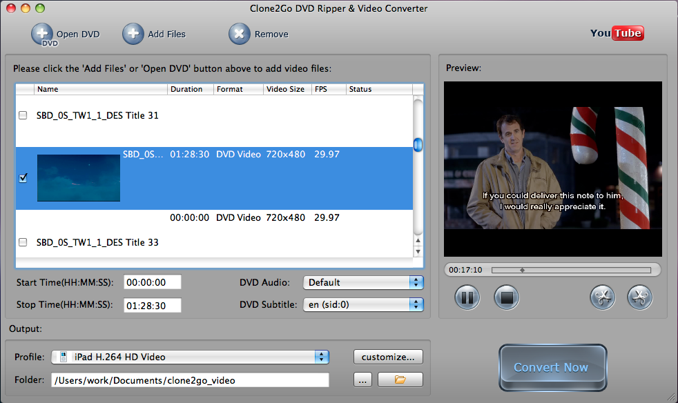 Clone2Go DVD to iPod Converter for Mac 2.0.4 software screenshot