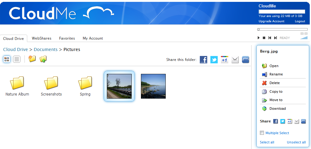 CloudMe 1.10.3 software screenshot
