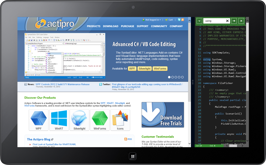 Code Writer for Windows 8  software screenshot