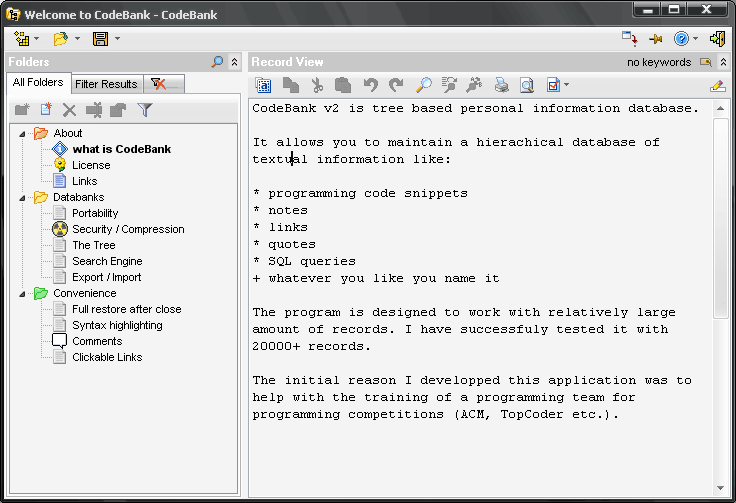 CodeBank 2.1.2.93 software screenshot