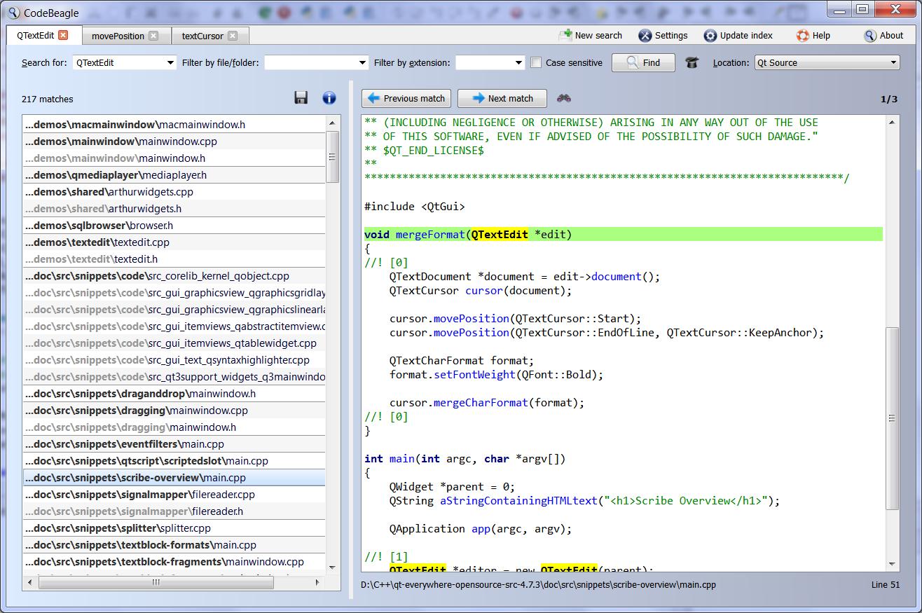 CodeBeagle 1.2.1 software screenshot