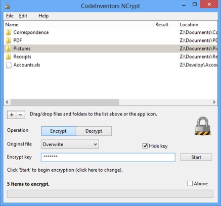 CodeInventors NCrypt 2.01 software screenshot