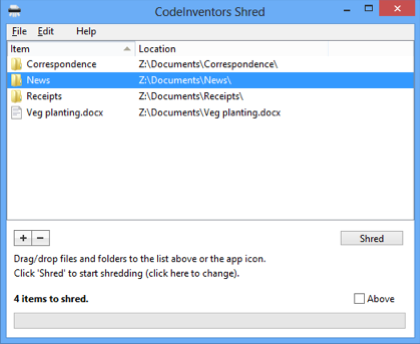 CodeInventors Shred 1.06 software screenshot