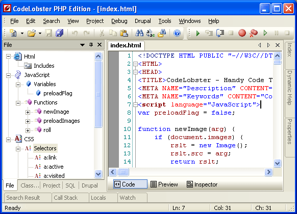 CodeLobster PHP Edition Portable 5.12 software screenshot