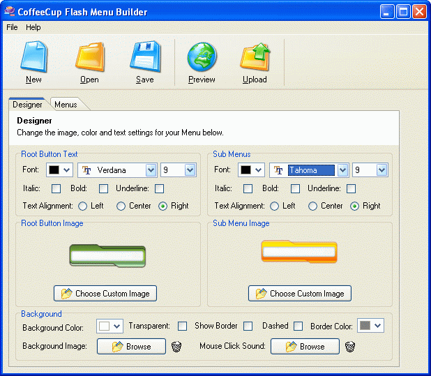 CoffeeCup Flash Menu Builder 3.5 software screenshot