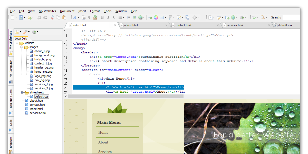 CoffeeCup Free HTML Editor 15.3.797 software screenshot