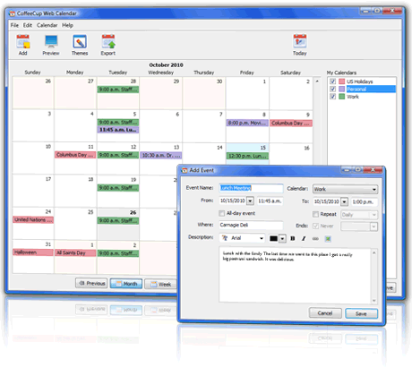 CoffeeCup Web Calendar 5.0 software screenshot