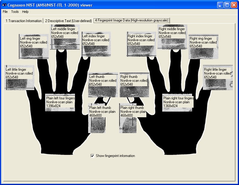 Cognaxon NIST (ANSI/NIST-ITL 1-2000) viewer 4.2.0.0 software screenshot