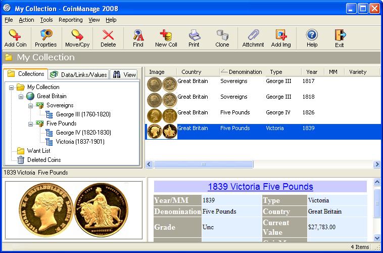 CoinManage UK Coin Collecting Software 2006 software screenshot