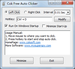 Cok Free Auto Clicker 3.0 software screenshot