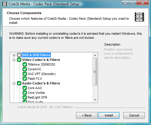 Cole2k Media Codec Pack Standard 8.0.4 software screenshot