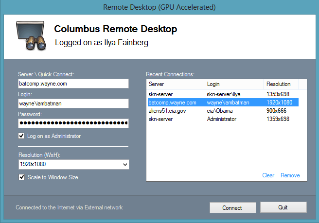 Columbus Remote Desktop Portable 2.0 software screenshot