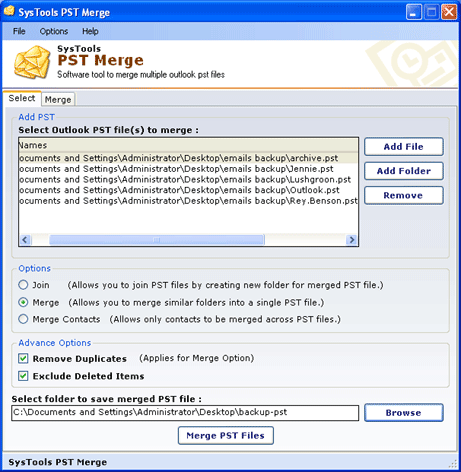 Combine PST 2.5 software screenshot