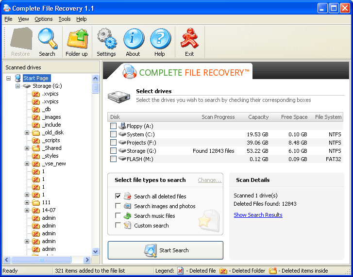 Complete File Recovery 1.5.0.134 software screenshot
