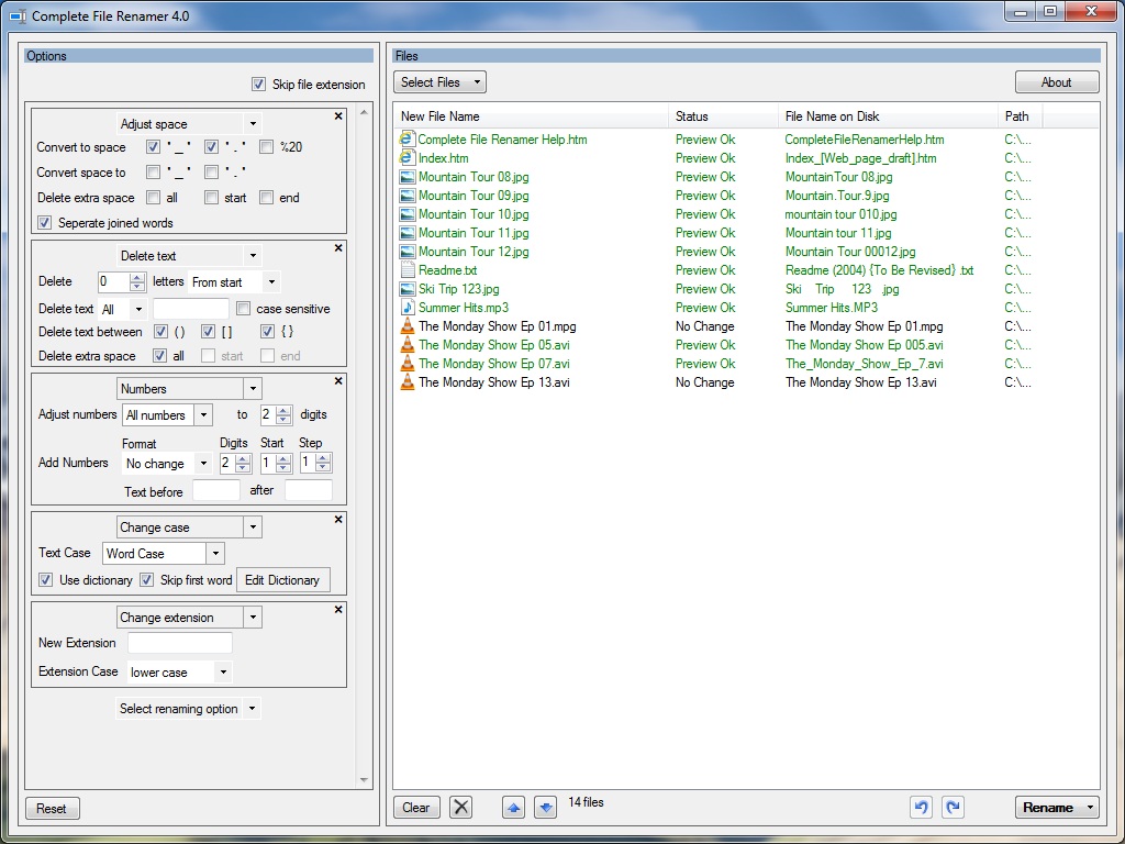 Complete File Renamer 4.0 software screenshot